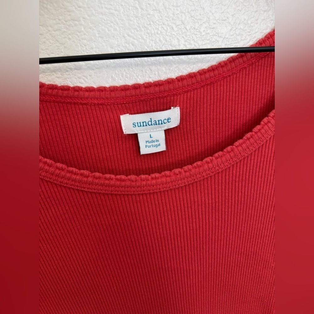 Sundance Red Ribbed Fitted Short Sleeve Large - Picture 2 of 7